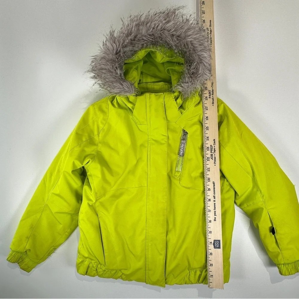 Spyder girls Bitsy Lola ski jacket insulated faux fur hood neon green size 5